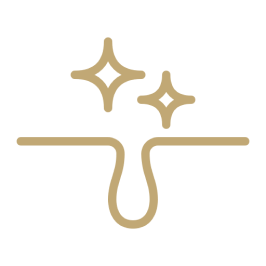 A simple line icon depicting a horizontal line with a hanging loop or hook beneath it. Above the line, there are two stylized stars. The design is rendered in a gold color.